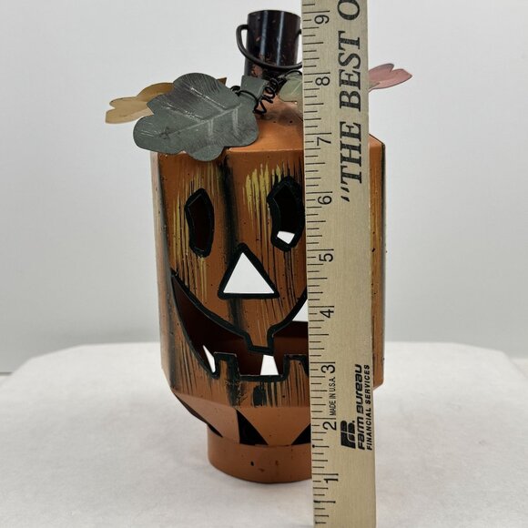 Metal Jack-O-Lantern Pumpkin Lantern Tea Light Holder Halloween Decor Rustic 9" - Picture 10 of 11